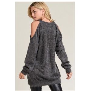 NEW Cold Shoulder.Long Sleeve Grey Women’s Sweater. Small and Large.